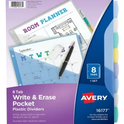 Avery Write & Erase Pocket Plastic Dividers, 8 Tabs, Multicolor (16177)