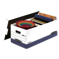 Bankers Box Medium-Duty FastFold Corrugated File Storage Boxes, Lift-Off Lid, Letter Size, White/Blue, 12/Carton (00701)