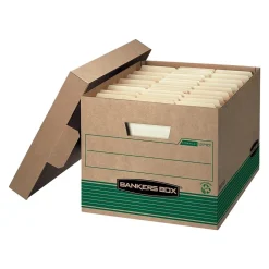 Bankers Box® Medium-Duty Recycled FastFold File Storage Boxes, Lift-Off Lid, Letter/Legal Size, Brown, 12/Carton (12770)