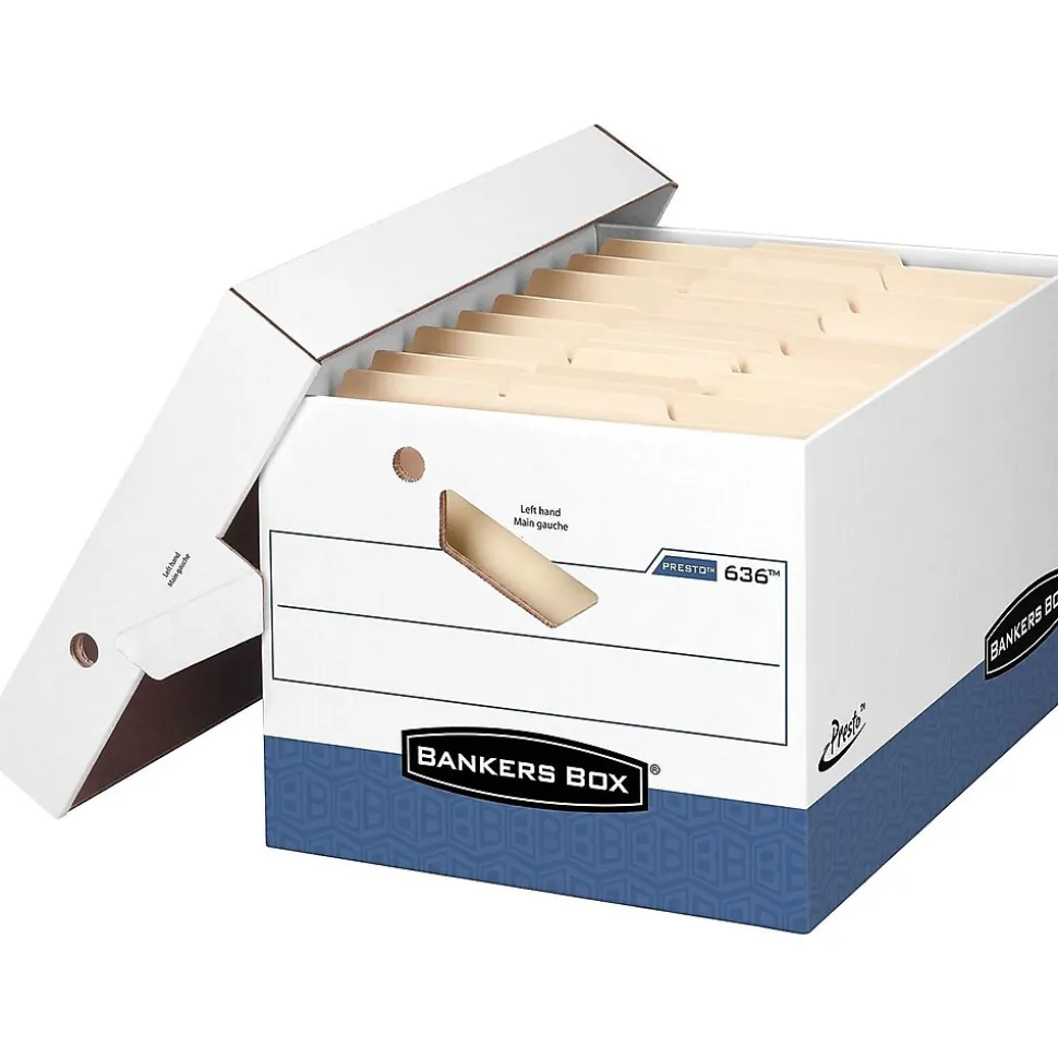 Bankers Box Presto Heavy-Duty Instant Assembly File Storage Boxes, Lift-Off Lid, Letter/Legal Size, 4/Pack (0063602)