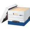 Bankers Box R-Kive Heavy Duty 60% Recycled FastFold Corrugated File Box Lift Off Lid, Letter/Legal Size, White/Blue, 20/Carton