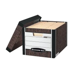 Bankers Box R-Kive® Heavy-Duty FastFold File Storage Boxes, Lift-Off Lid, Letter/Legal Size, Woodgrain, 4/Pack (0072506)