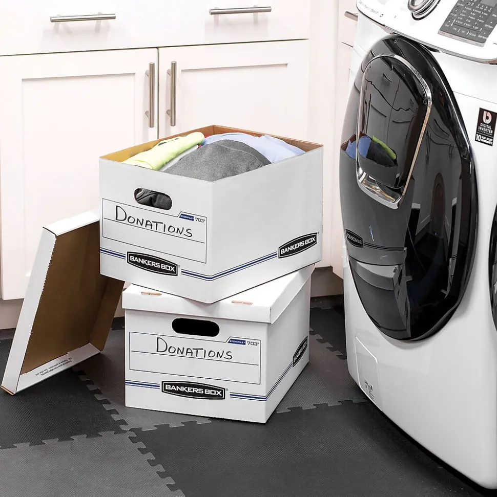 Bankers Box Stor/File 60% Recycled Corrugated File Box Lift Off Lid, Letter/Legal Size, White/Blue, 20/Pack (0070333)