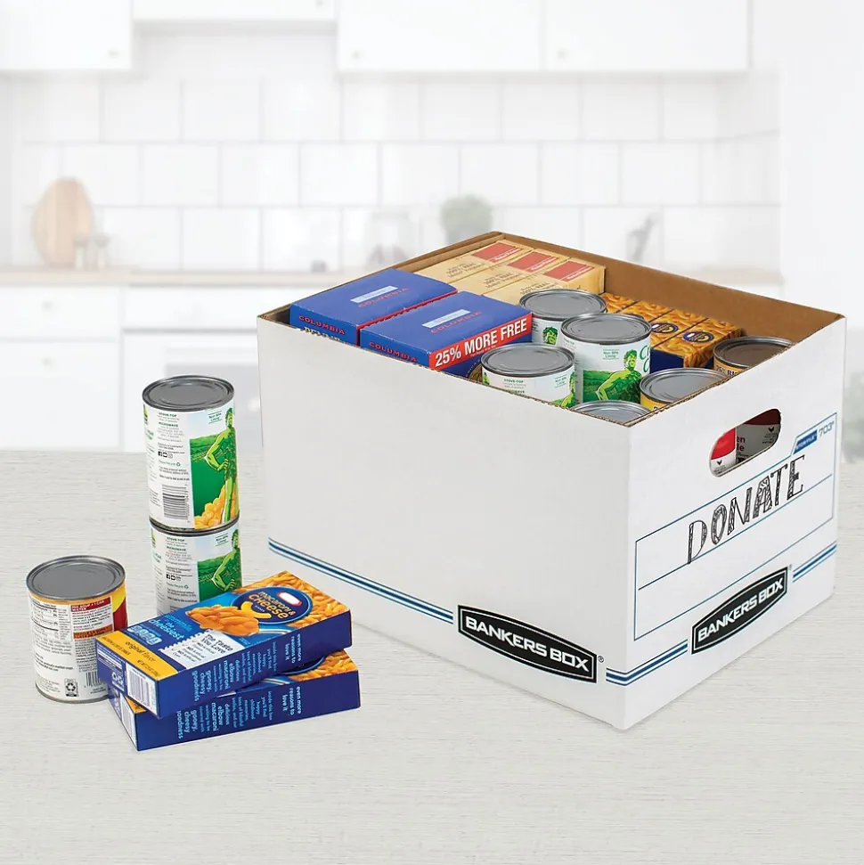 Bankers Box Stor/File 59% Recycled Corrugated File Box Lift Off Lid, Letter/Legal Size, White/Blue, 12/Carton (00703)