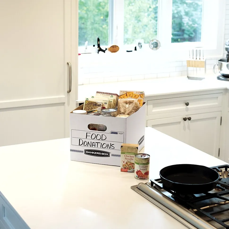 Bankers Box Stor/File 60% Recycled Corrugated File Box Lift Off Lid, Letter/Legal Size, White/Blue, 6/Pack (57036-04)