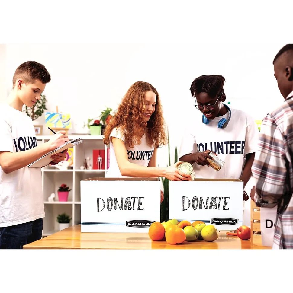 Bankers Box Stor/File 60% Recycled Corrugated File Box Lift Off Lid, Letter/Legal Size, White/Blue, 6/Pack (57036-04)