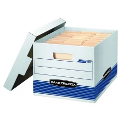 Bankers Box Stor/File™ Medium-Duty FastFold File Storage Boxes, Lift-Off Lid, Letter/Legal Size, White/Blue, 12/Carton (00789)