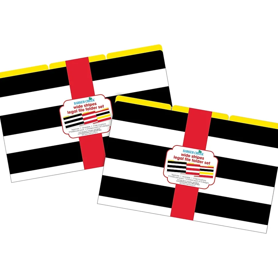 Barker Creek Buffalo Plaid & Wide Stripes Legal-Size File Folders, Multi-Design Set, 18/Set (BC3908)