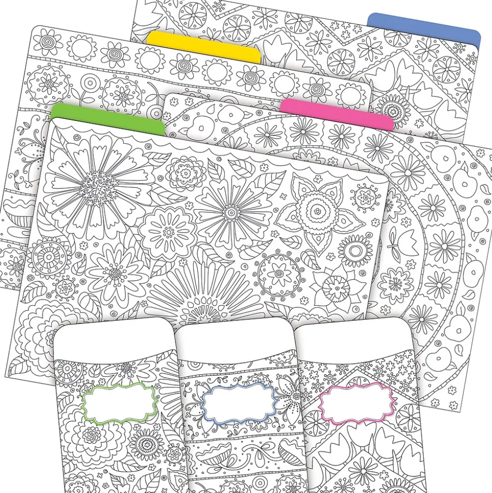 Barker Creek Color Me! Folder & Pocket Set, 1/3-Cut Tab, Letter Size, In My Garden, 42/Set (4409)