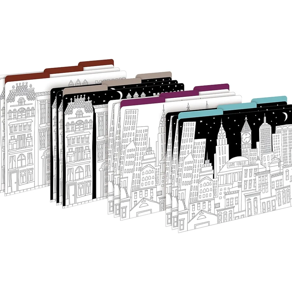 Barker Creek Color Me! Folder & Pocket Set, 1/3-Cut Tab, Letter Size, Cityscapes, 42/Set (4414)
