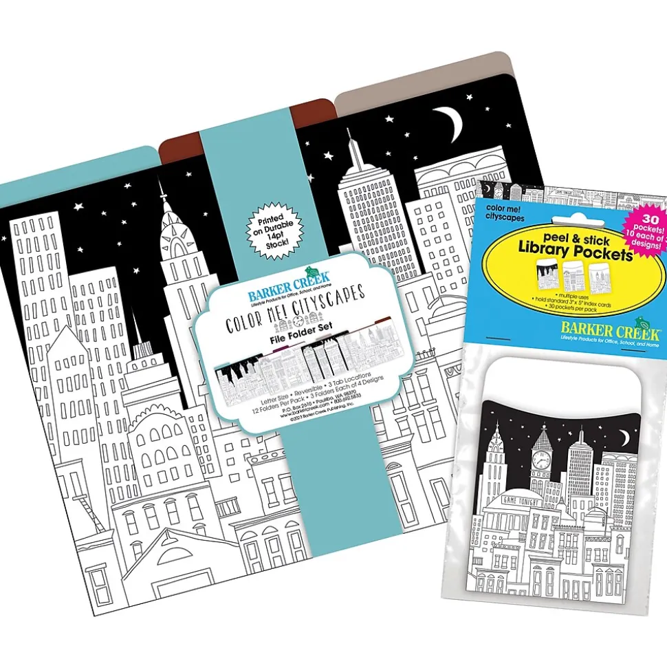 Barker Creek Color Me! Folder & Pocket Set, 1/3-Cut Tab, Letter Size, Cityscapes, 42/Set (4414)