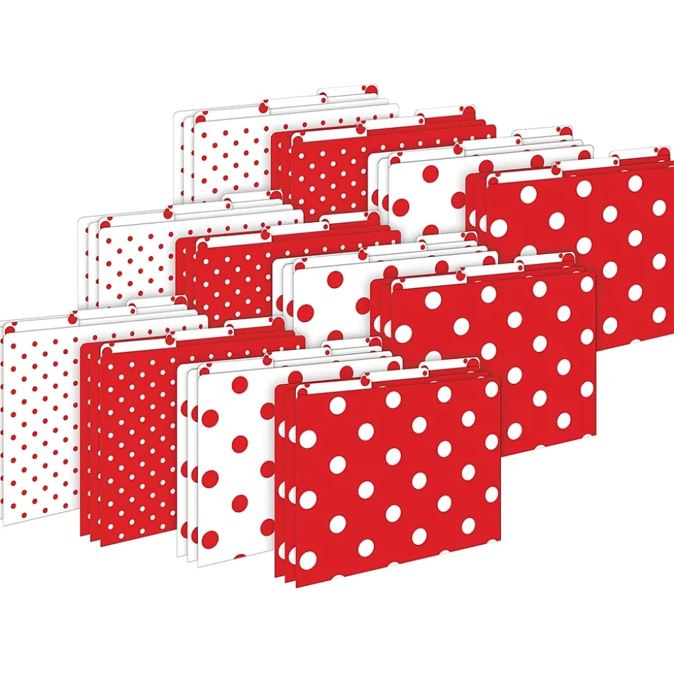 Barker Creek File Folder Set, 1/3-Cut Tab, Letter Size, Red & White Dot, 36/Set (4393)