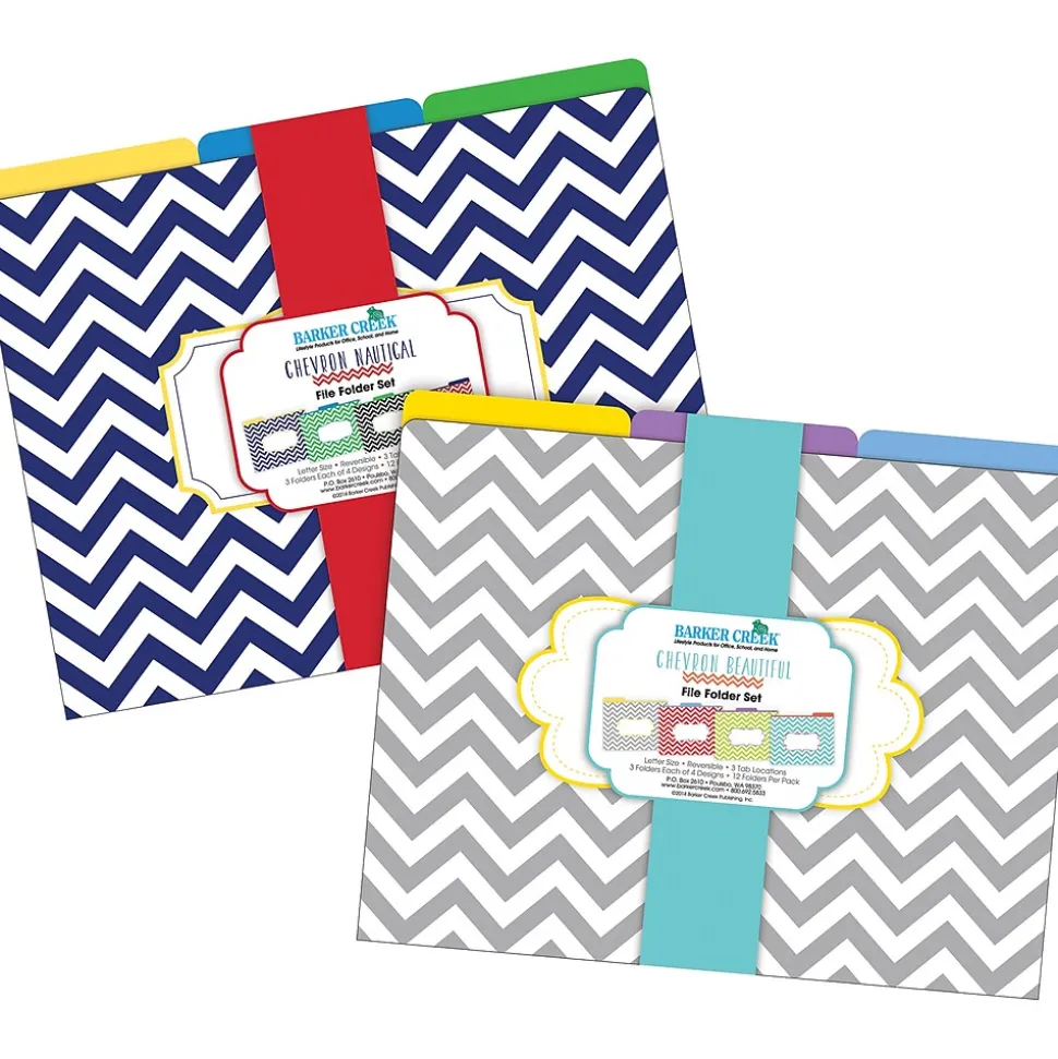 Barker Creek File Folder Set, 1/3-Cut Tab, Letter Size, Chevron, 24/Set (4135)