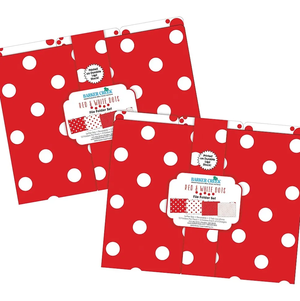 Barker Creek File Folder Set, 1/3-Cut Tab, Letter Size, Red & White Dot, 24/Set (4392)