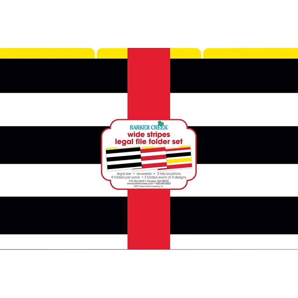 Barker Creek Wide Stripes File Folders, 3-Tab, Legal Size, Assorted, 9/Pack (BC2507)