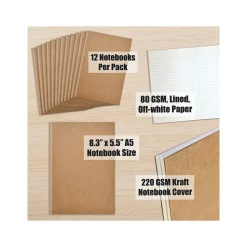 Better Office Composition Notebooks, 5.5" x 8.3", Narrow Ruled, 30 Sheets, Kraft, 12/Pack (25020-12PK)