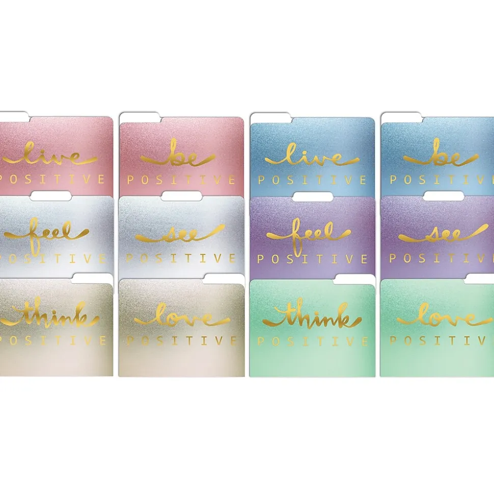 Better Office Gold Foil Positive Thoughts Heavyweight File Folders, 1/3-Cut Tab, Letter Size, Assorted Colors, 12/Pack