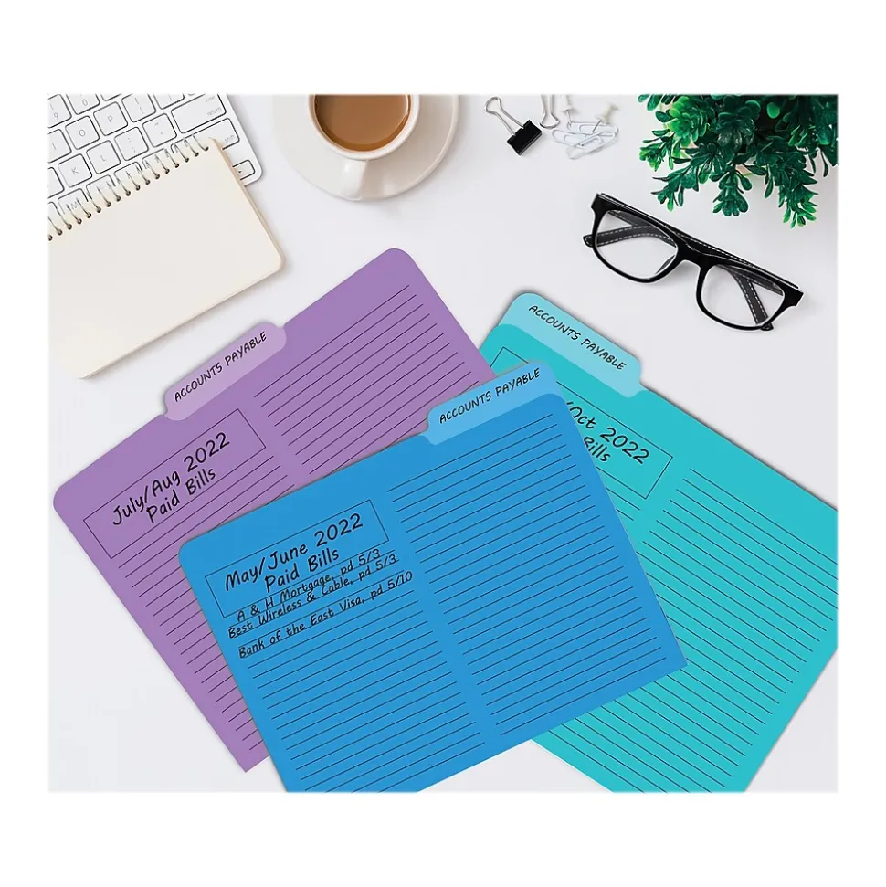 Better Office Heavyweight File Folders, 1/3-Cut Tab, Letter Size, Assorted Colors, 12/Pack (89112-12PK)