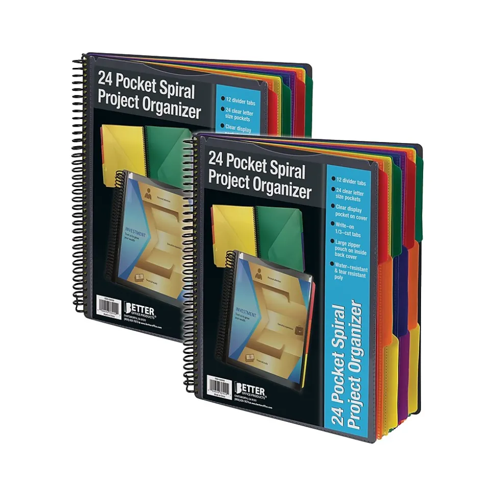 Better Office 24-Pocket Poly Project Folder, Multicolor, 2/Pack (36902-2PK)