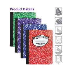Better Office 1-Subject Composition Notebooks, 7.5" x 9.75", Wide Ruled, 100 Sheets, Assorted Colors, 4/Pack (25204-4PK)