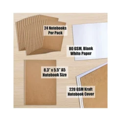 Better Office 1-Subject Customizable Notebook, 5.5" x 8.3", 30 Sheets, Kraft, /Pack (25022-24PK)