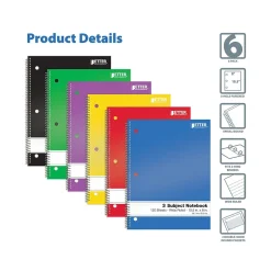 Better Office 3-Subject Notebooks, 8" x 10.5", Wide Ruled, 120 Sheets, 6/Pack (25636-6PK)