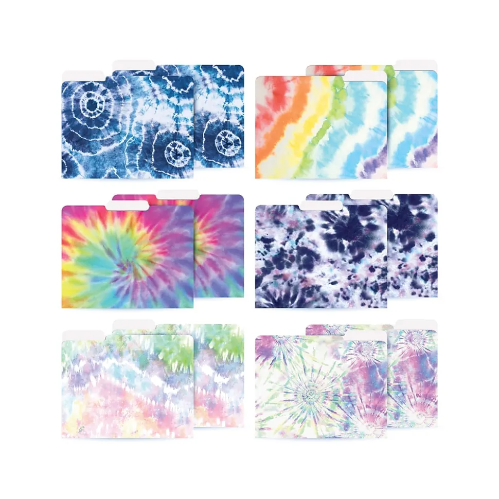 Better Office Tie-Dye Heavyweight File Folders, 1/3-Cut Tab, Letter Size, Assorted Colors, 12/Pack (80014-12PK)