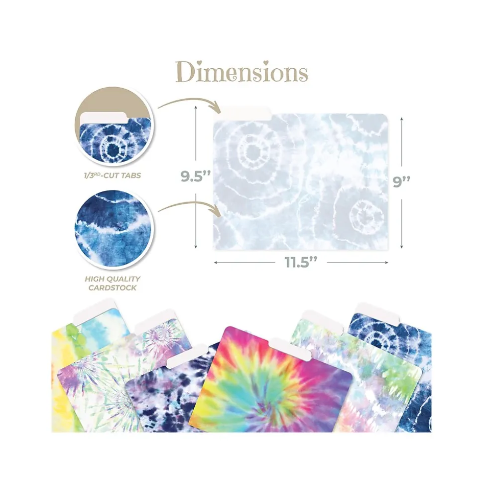 Better Office Tie-Dye Heavyweight File Folders, 1/3-Cut Tab, Letter Size, Assorted Colors, 12/Pack (80014-12PK)