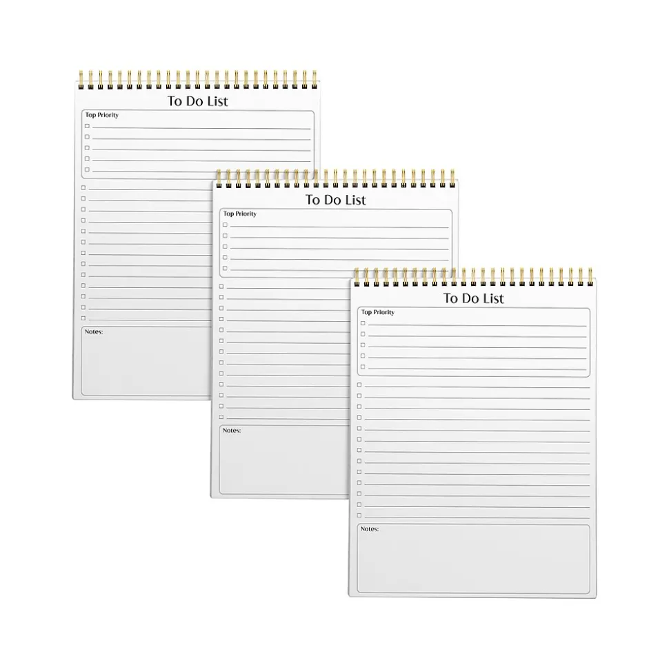 Better Office To-Do List Notepad, 8.5" x 11", Ruled, White, 50 Sheets/Pad, 3 Pads/Pack (25823-3PK)