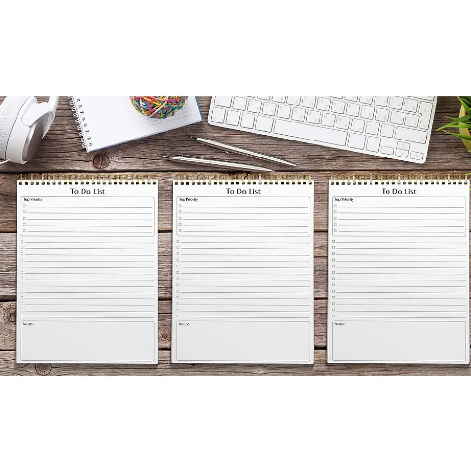 Better Office To-Do List Notepad, 8.5" x 11", Ruled, White, 50 Sheets/Pad, 3 Pads/Pack (25823-3PK)