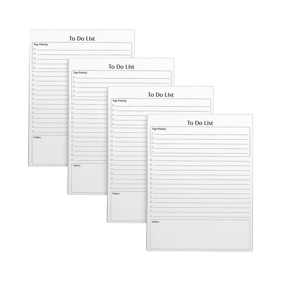 Better Office To-Do List Notepad, 8.5" x 11", Ruled, White, 50 Sheets/Pad, 4 Pads/Pack (25833-4PK)