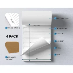 Better Office To-Do List Notepad, 8.5" x 11", Ruled, White, 50 Sheets/Pad, 4 Pads/Pack (25833-4PK)