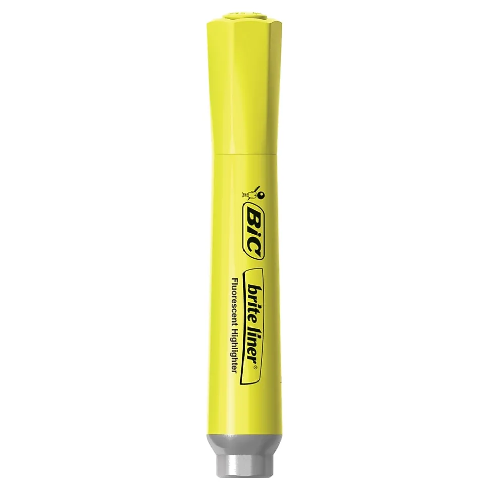 BIC Brite Liner Stick Highlighters with Grip, Chisel Tip, Yellow, Dozen (BLMG11-YEL)
