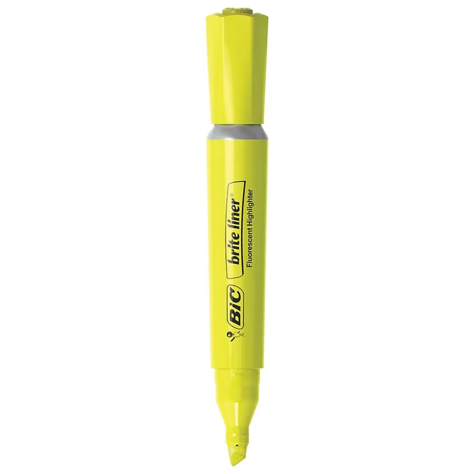BIC Brite Liner Stick Highlighters with Grip, Chisel Tip, Yellow, Dozen (BLMG11-YEL)