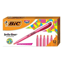 BIC Brite Liner Stick Highlighter, Chisel Tip, Pink, Dozen (65554/BL11PL)