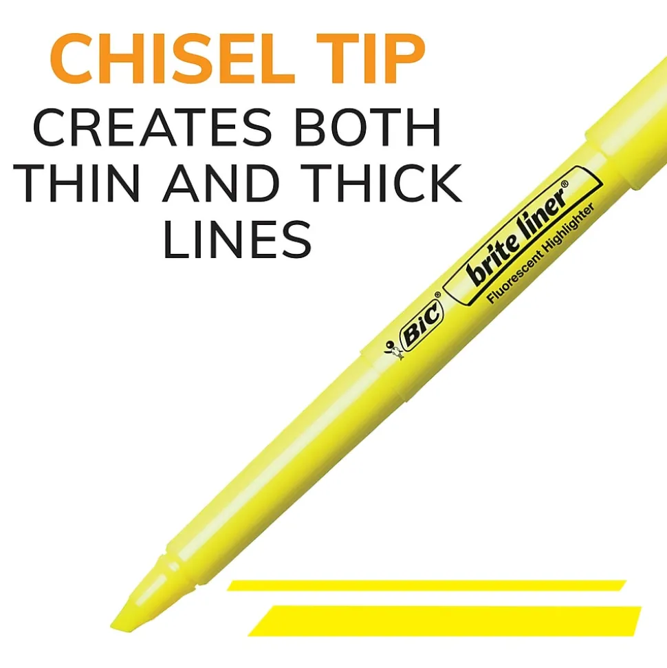 BIC Brite Liner Stick Highlighter, Chisel Tip, Yellow, 24/Pack (BL241YEL)