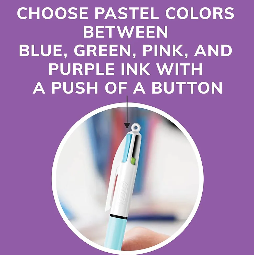 BIC 4-Color Ballpoint Retractable Pen, Medium Point, Assorted Ink, 2/Pk (AMP21AST)