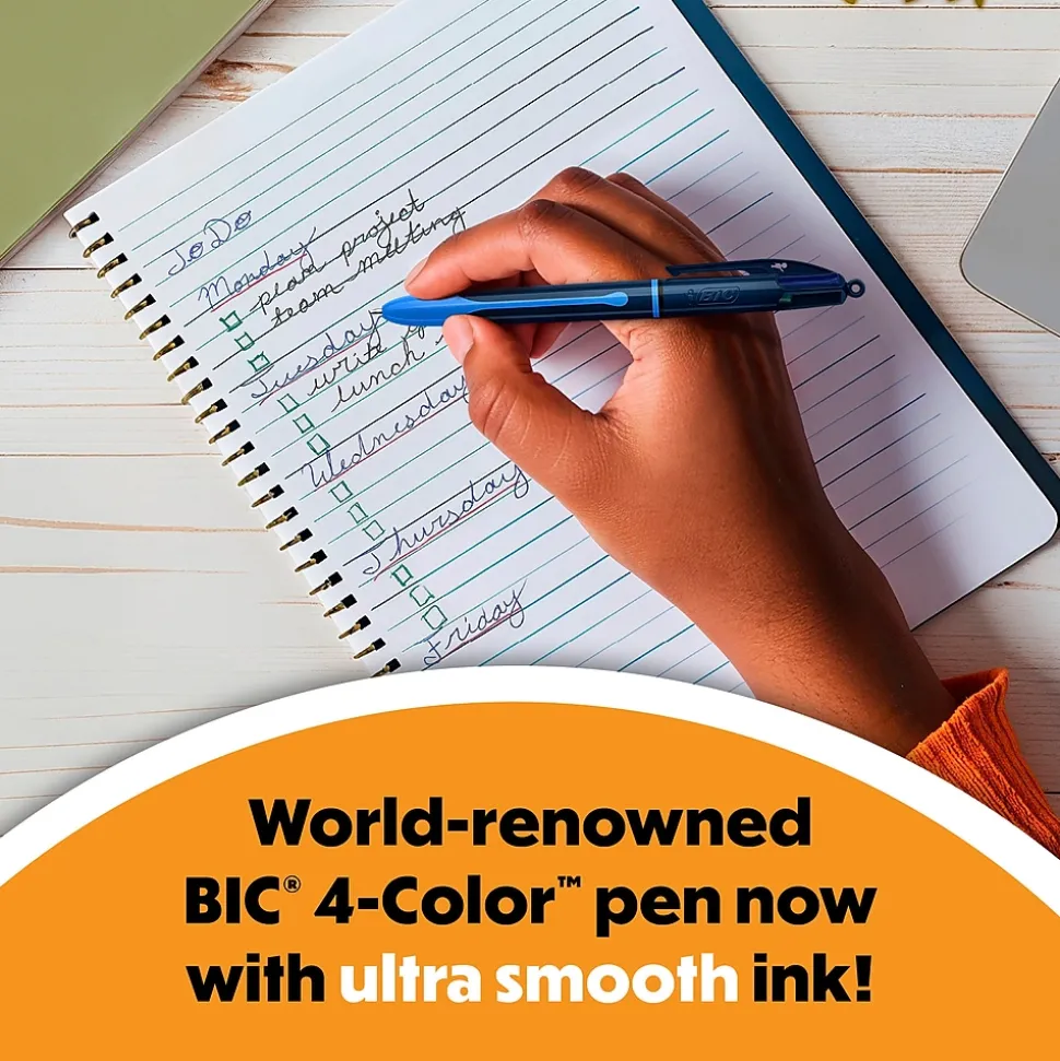 BIC 4-Color Smooth Retractable Ballpoint Pen, Medium Point, Assorted Ink, 12/Pack (MMS11-AST)