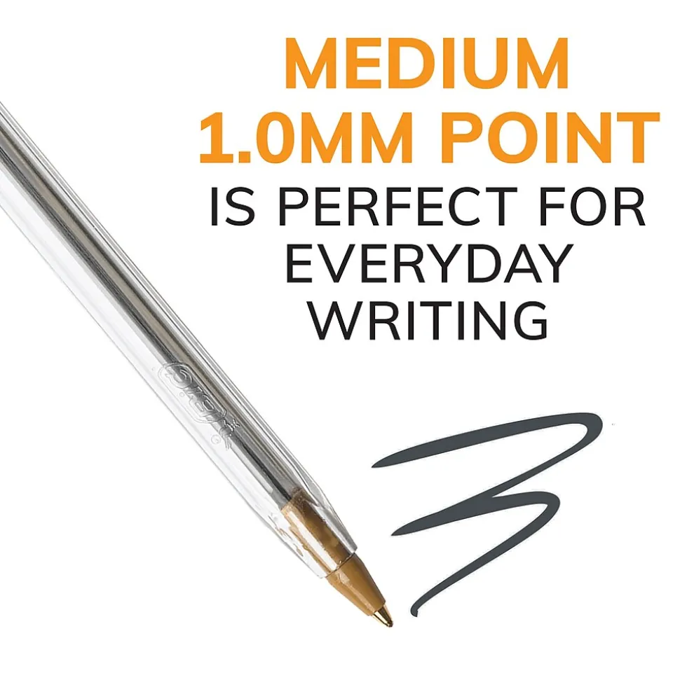 BIC Cristal Xtra Smooth Ballpoint Penss, Medium Point, 0.1mm, Black Ink, Dozen (MS11BK)