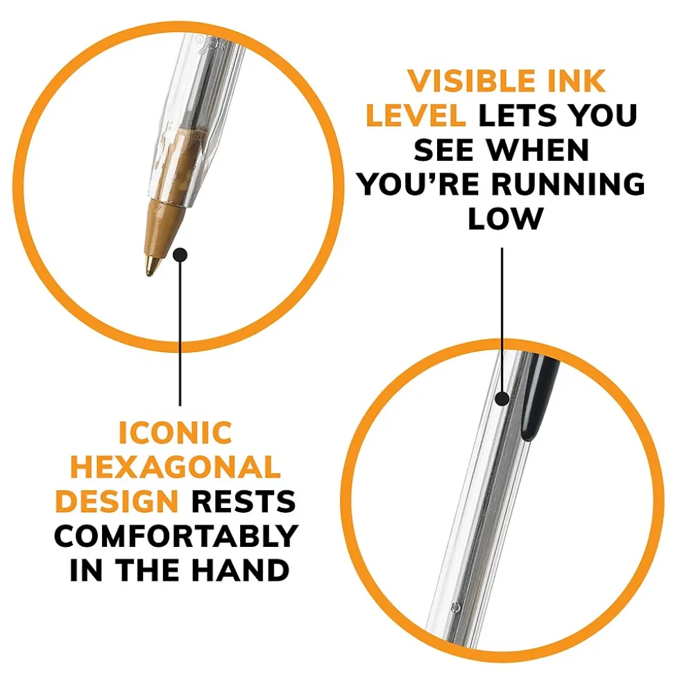 BIC Cristal Xtra Smooth Ballpoint Penss, Medium Point, 0.1mm, Black Ink, Dozen (MS11BK)