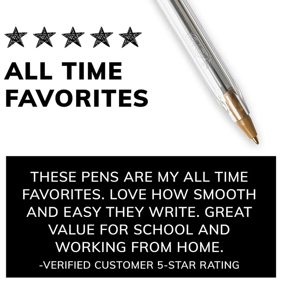 BIC Cristal Xtra Smooth Ballpoint Penss, Medium Point, 0.1mm, Black Ink, Dozen (MS11BK)