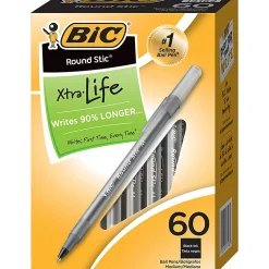 BIC Round Stic Xtra Life Ballpoint Pens, Medium Point, Black, 60/Pack, 2 Packs (BICGSM609BK-2)