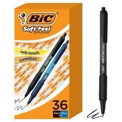 BIC Soft Feel Retractable Ballpoint Pen, Medium Point, 1.0mm, Assorted Ink, 36 Pack (SCSM361-AST)