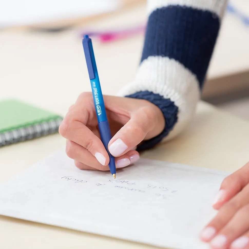 BIC Soft Feel Retractable Ballpoint Pens, Fine Point, 0.8mm, Black Ink, Dozen (12346/SCSF11BK)