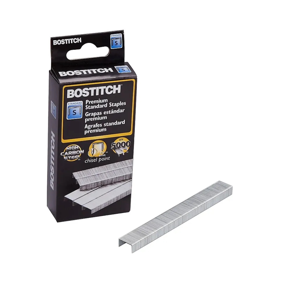 Bostitch Premium 1/4" Length Standard Staples, Full Strip, 5000/Box (SBS191/4CPR)