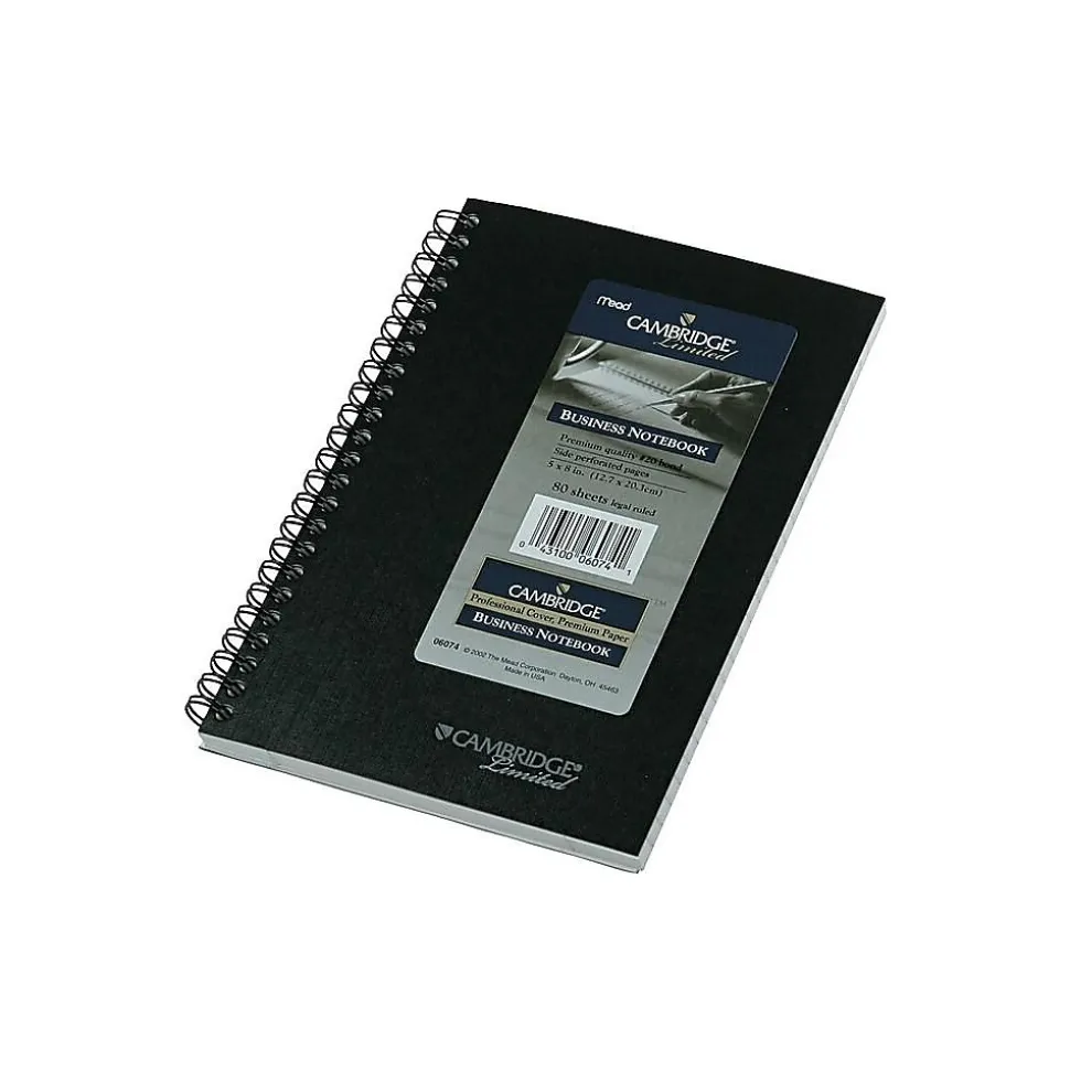Cambridge 1-Subject Notebooks, 5" x 8", Wide Ruled, 80 Sheets, Black (06074)