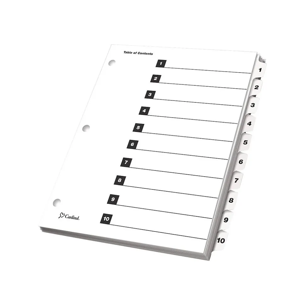 Cardinal OneStep Index System Numeric Paper Dividers, 10-Tab, White (CRD61013)