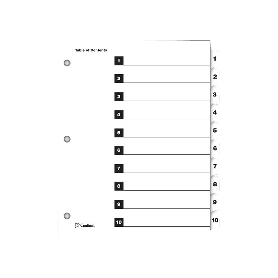 Cardinal OneStep Index System Numeric Paper Dividers, 10-Tab, White (CRD61013)
