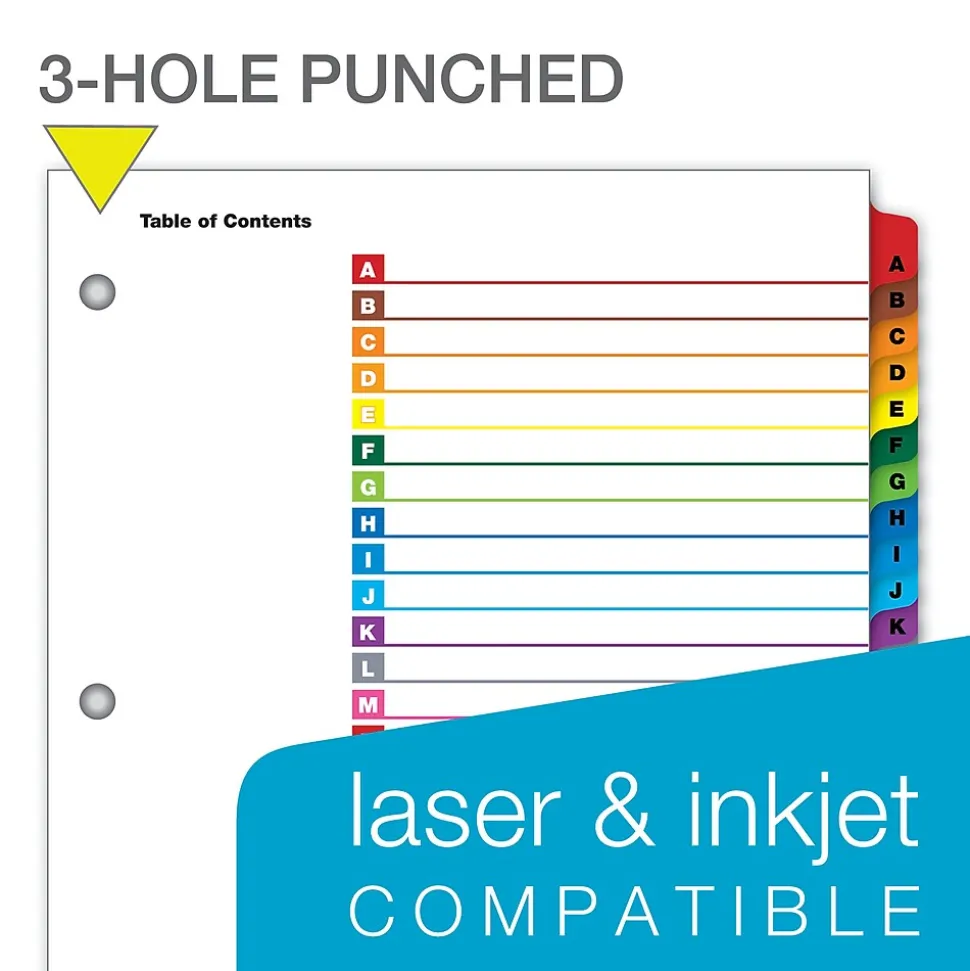 Cardinal OneStep Printable Table of Contents and Dividers, A-Z - 26-Tab, Multicolor, 1/St
