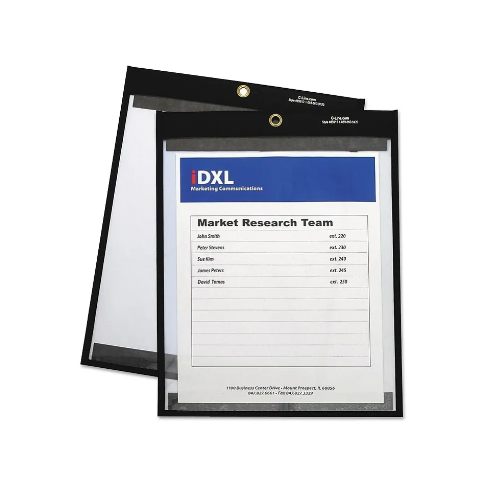 C-Line Magnetic Stitched Job Ticket Holder, 9" x 12", Black/Clear, 25/Pack (CLI85912)